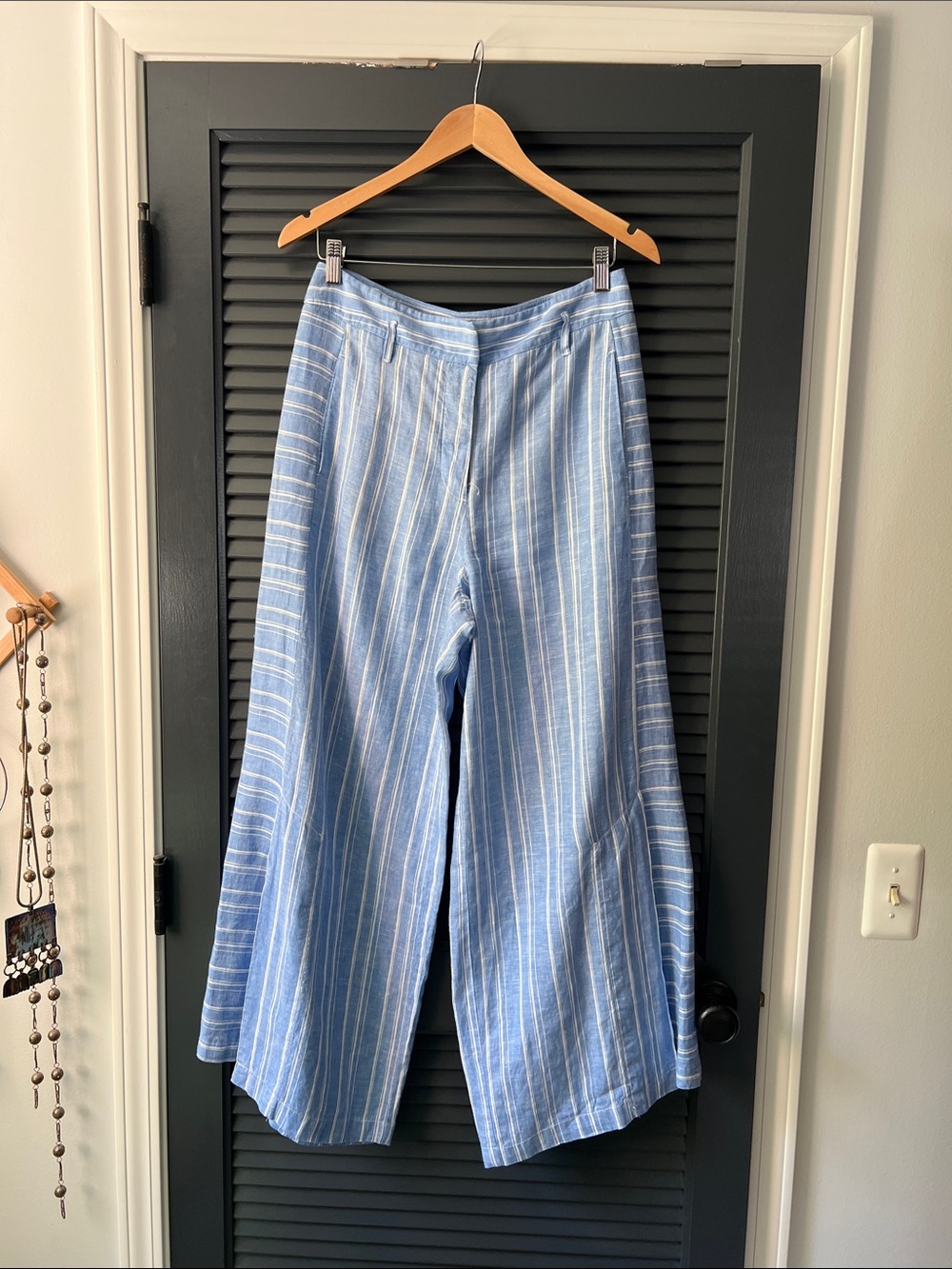 Light Blue & White Striped Straight-Leg Pants